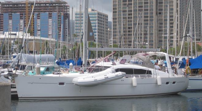 German-registered sailing boat at the centre of the coral incident, now in Honolulu. ©  SW